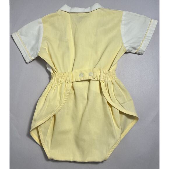 Vtg Baby Clothes Yellow Romper A Jetmore Embroidered Stick Horse Diaperette 3-6 - Picture 5 of 7
